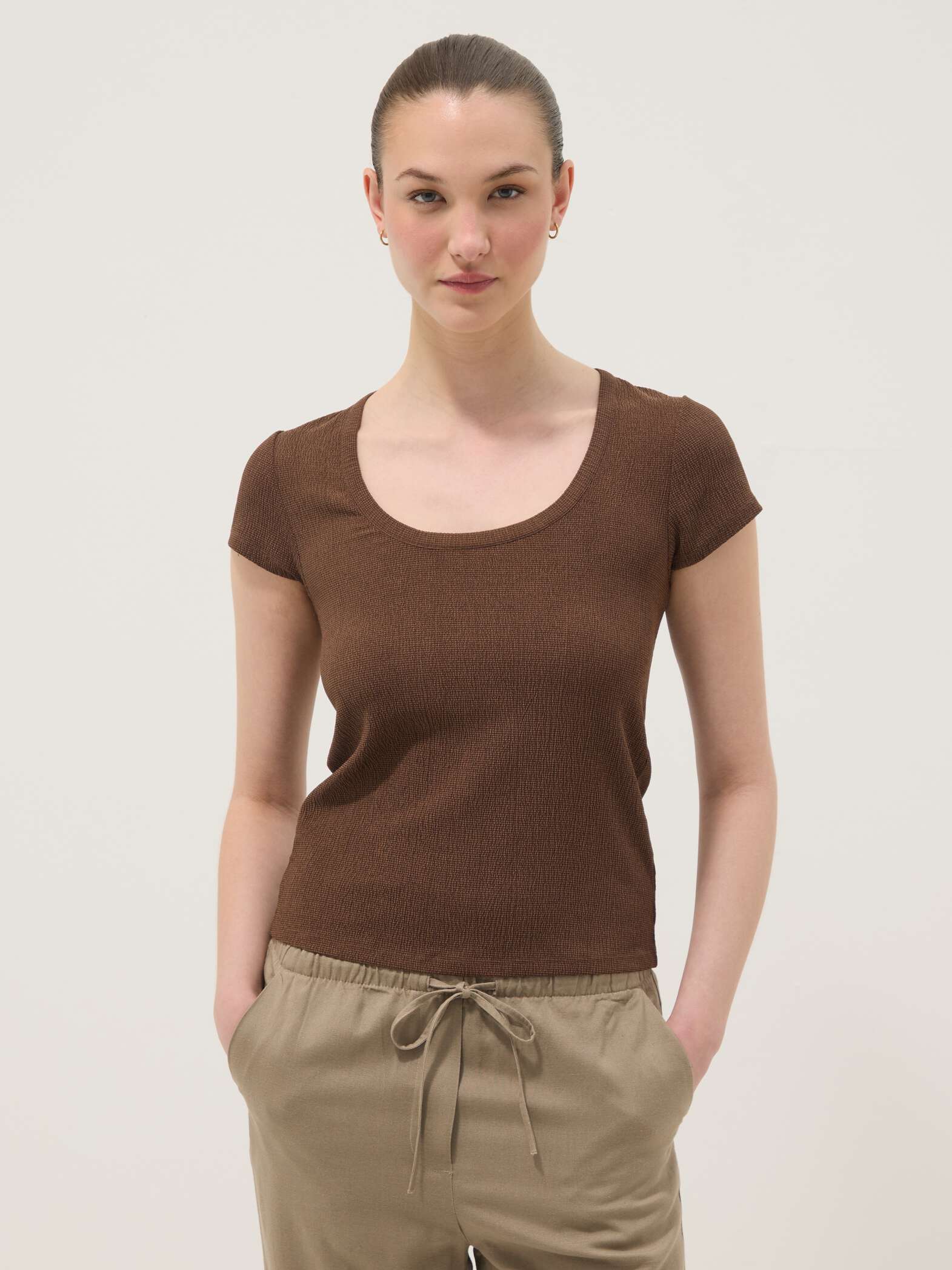OVS Brown Stretch-Fabric T-Shirt