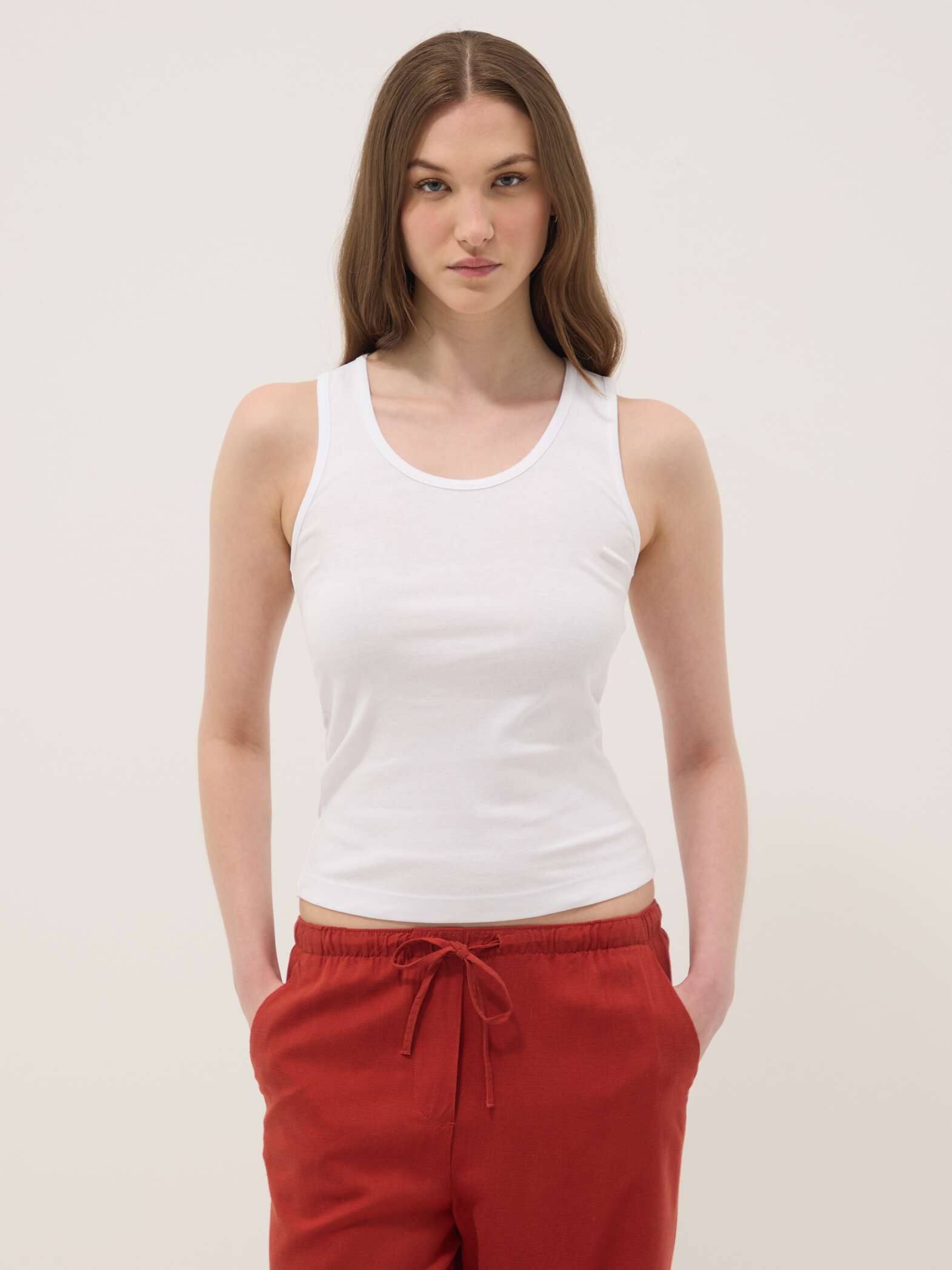 OVS White Pure Cotton Vest Top, Regular Fit