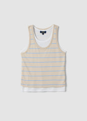 OVS Beige Striped Viscose-Blend Tank Top, Regular Fit