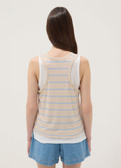 OVS Beige Striped Viscose-Blend Tank Top, Regular Fit