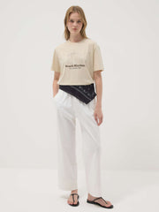 OVS Beige Short-Sleeved Pure Cotton T-Shirt With Embroidery