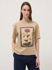 OVS Beige Pure Cotton T-Shirt With Floral Print