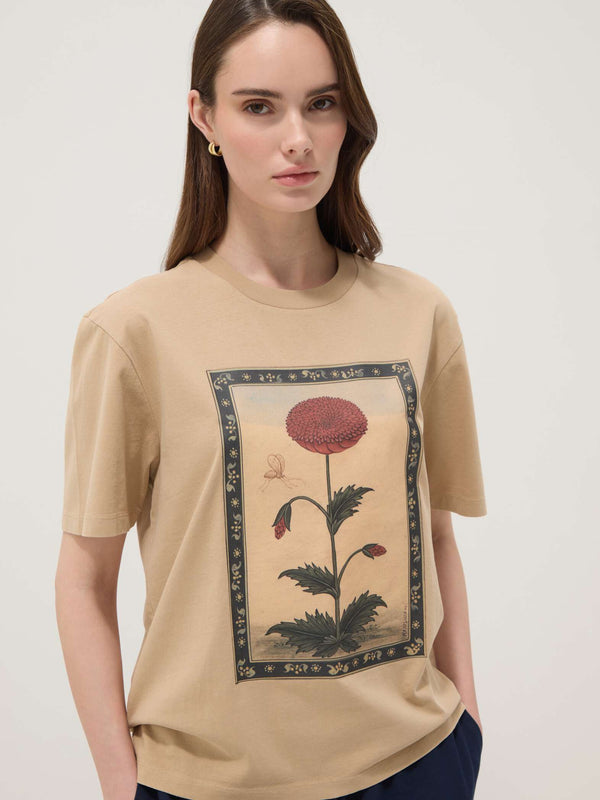OVS Beige Pure Cotton T-Shirt With Floral Print
