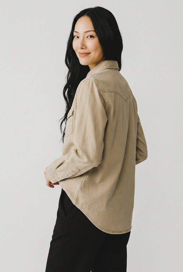 OVS Beige Pure Cotton Shirt With Snap Buttons, Regular Fit