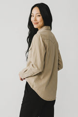 OVS Beige Pure Cotton Shirt With Snap Buttons, Regular Fit