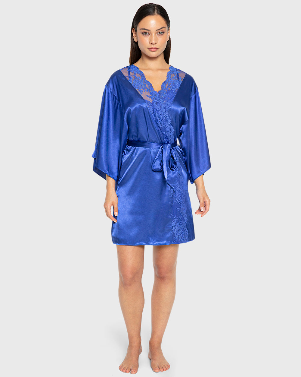 Robe Satin With Opulent Lace Dazzling Blue / S/M
