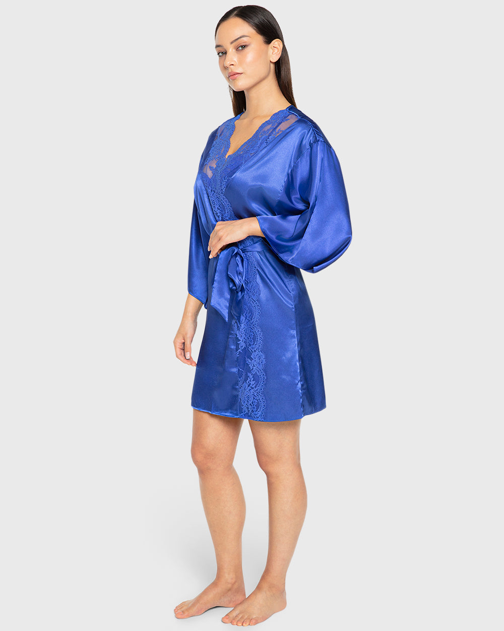 Robe Satin With Opulent Lace Dazzling Blue / S/M