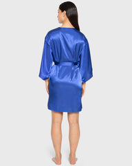 Robe Satin With Opulent Lace Dazzling Blue / S/M