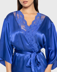 Robe Satin With Opulent Lace Dazzling Blue / S/M