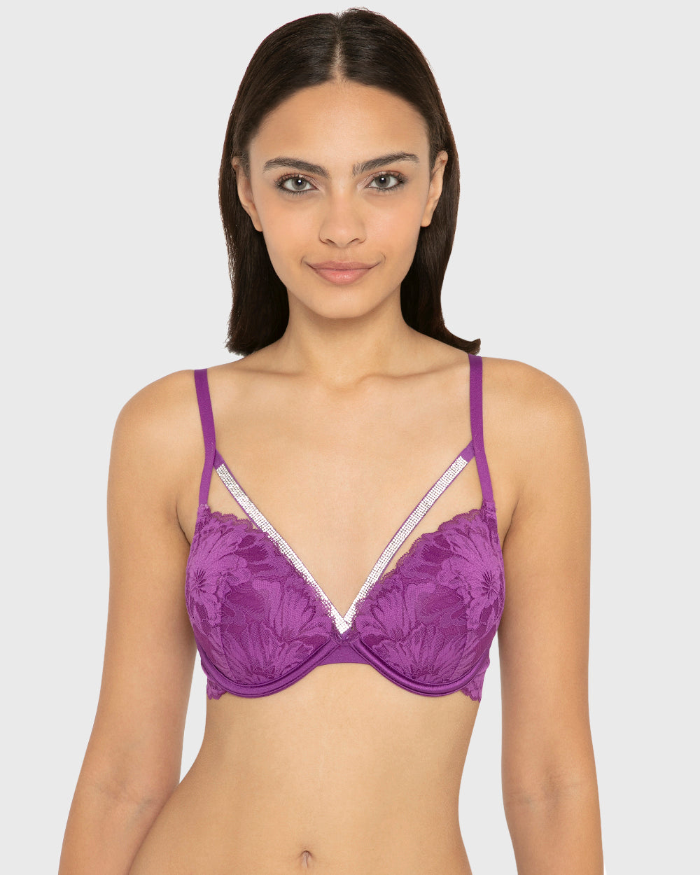 Hs Pu Pl Bc Ao Lavish Lc W Rhinestone Bondage Sparkling Grape / 34B