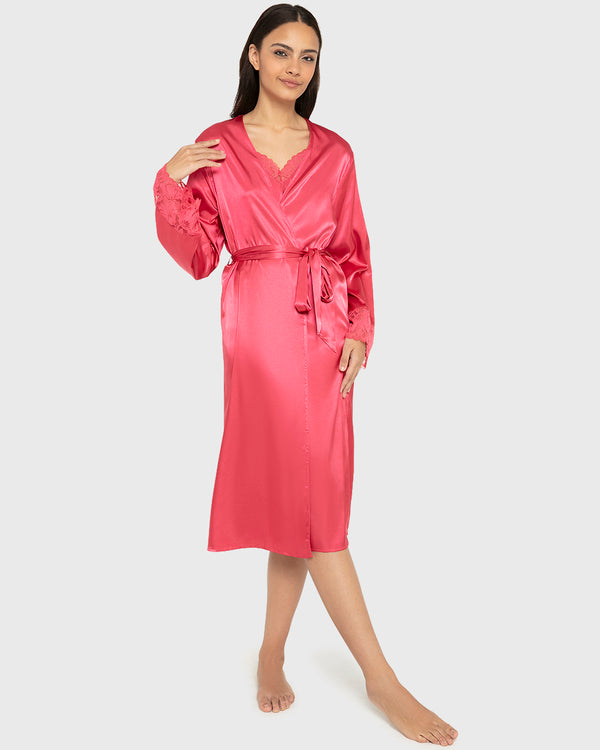 Robe Mid Length Satin W Lavish Lc Party Punch / S-M
