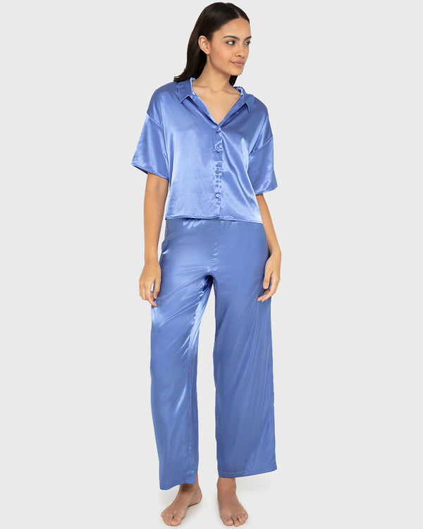 Sleep Satin Top/Short Set Wedgewood / M