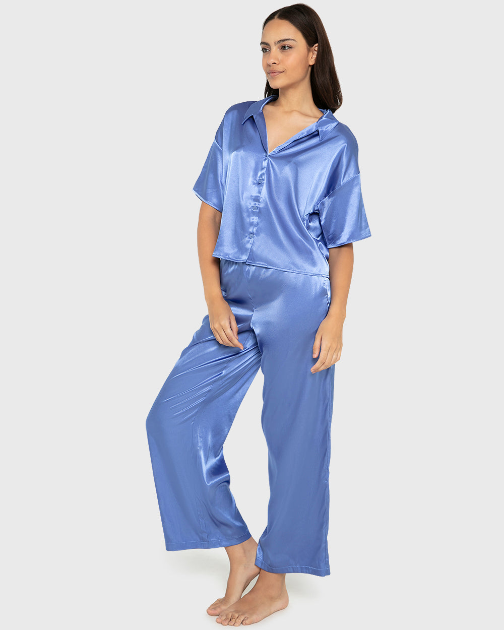 Sleep Satin Top/Short Set Wedgewood / M