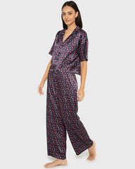 Sleep Satin Top/Short Set - Printed Body Breezy Mid Floral Black/Red / M