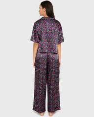 Sleep Satin Top/Short Set - Printed Body Breezy Mid Floral Black/Red / M