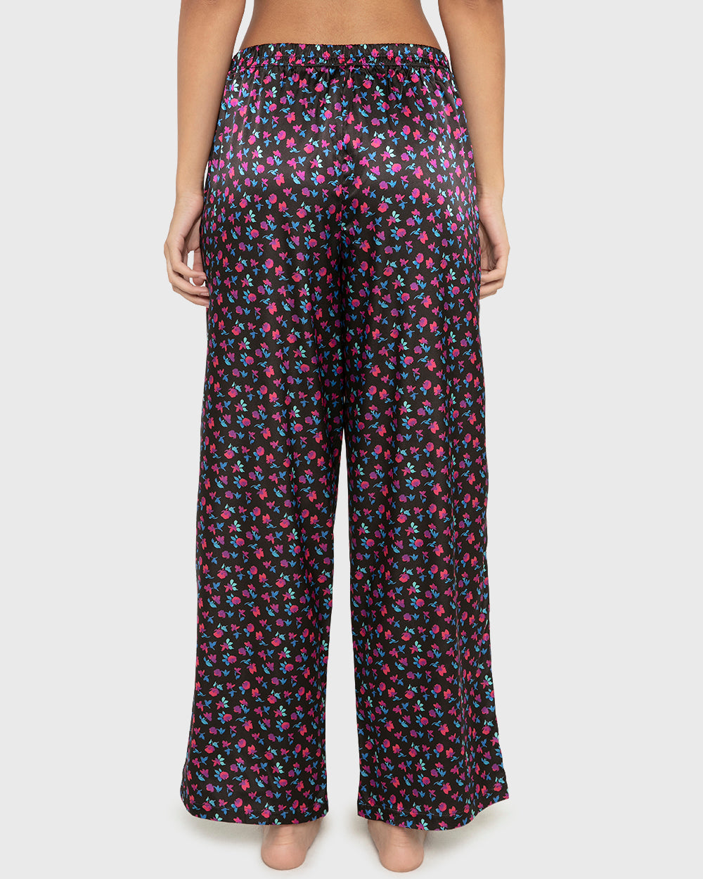 Sleep Satin Top/Short Set - Printed Body Breezy Mid Floral Black/Red / M