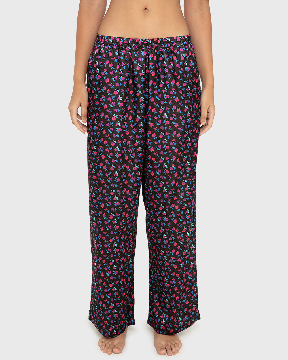 Sleep Satin Top/Short Set - Printed Body Breezy Mid Floral Black/Red / M