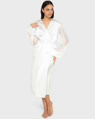 Robe Mid Length Satin W Chiffon Sleeve- Designer B Ivory / S-M
