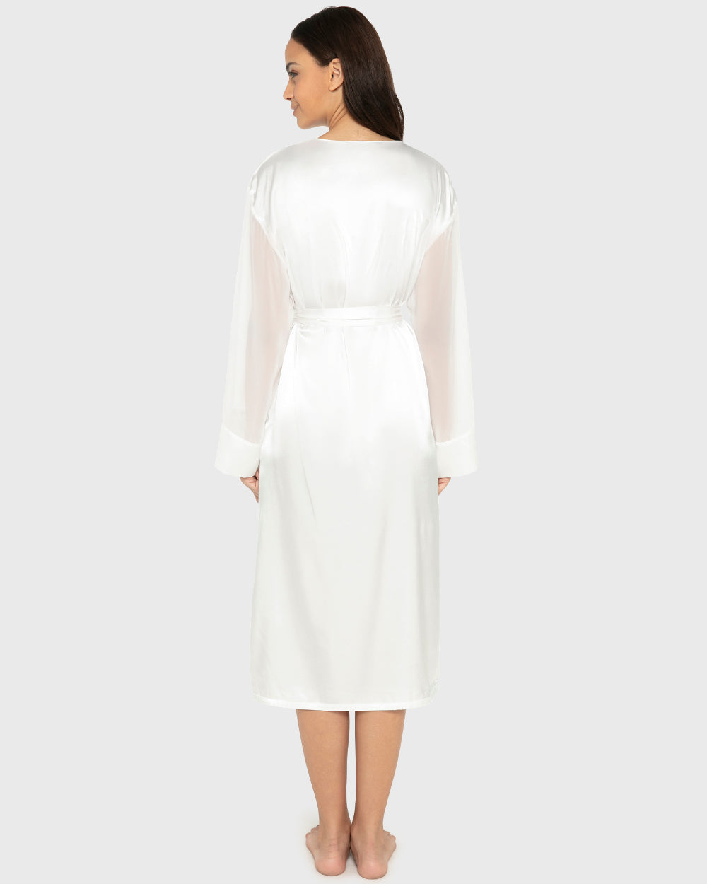 Robe Mid Length Satin W Chiffon Sleeve- Designer B Ivory / S-M