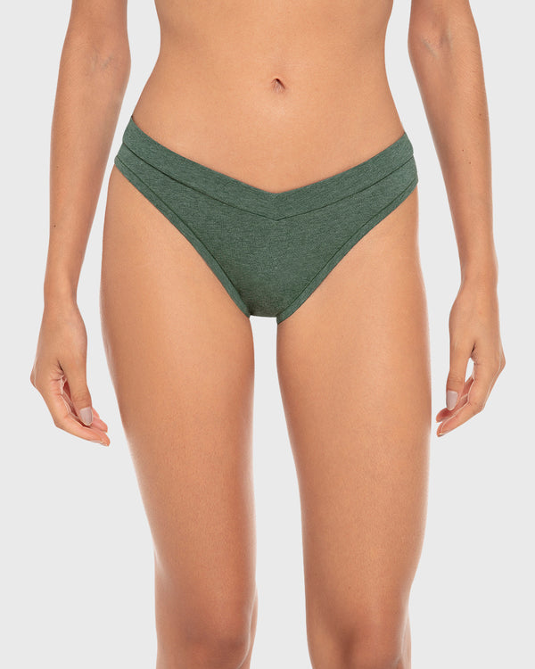 ESSENTIALS COTTON BIKINI WIDE V WAIST HEATHER Jungle Green Heather / M
