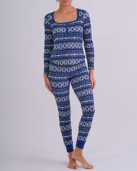 Gift Waffle Squareneck Ls Henley- Print BLUE FLIRTY FAIR ISLE / MED