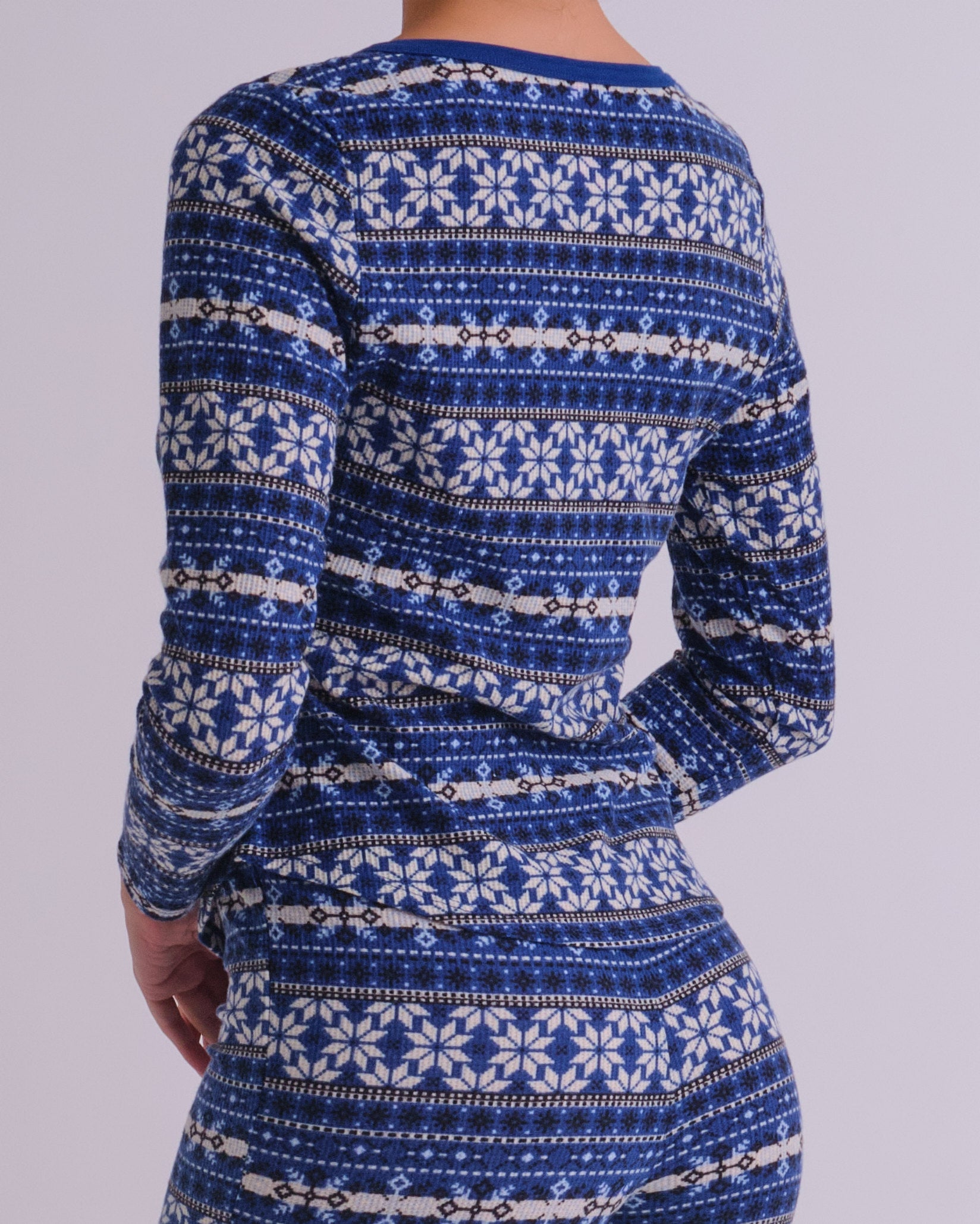 Gift Waffle Squareneck Ls Henley- Print BLUE FLIRTY FAIR ISLE / MED