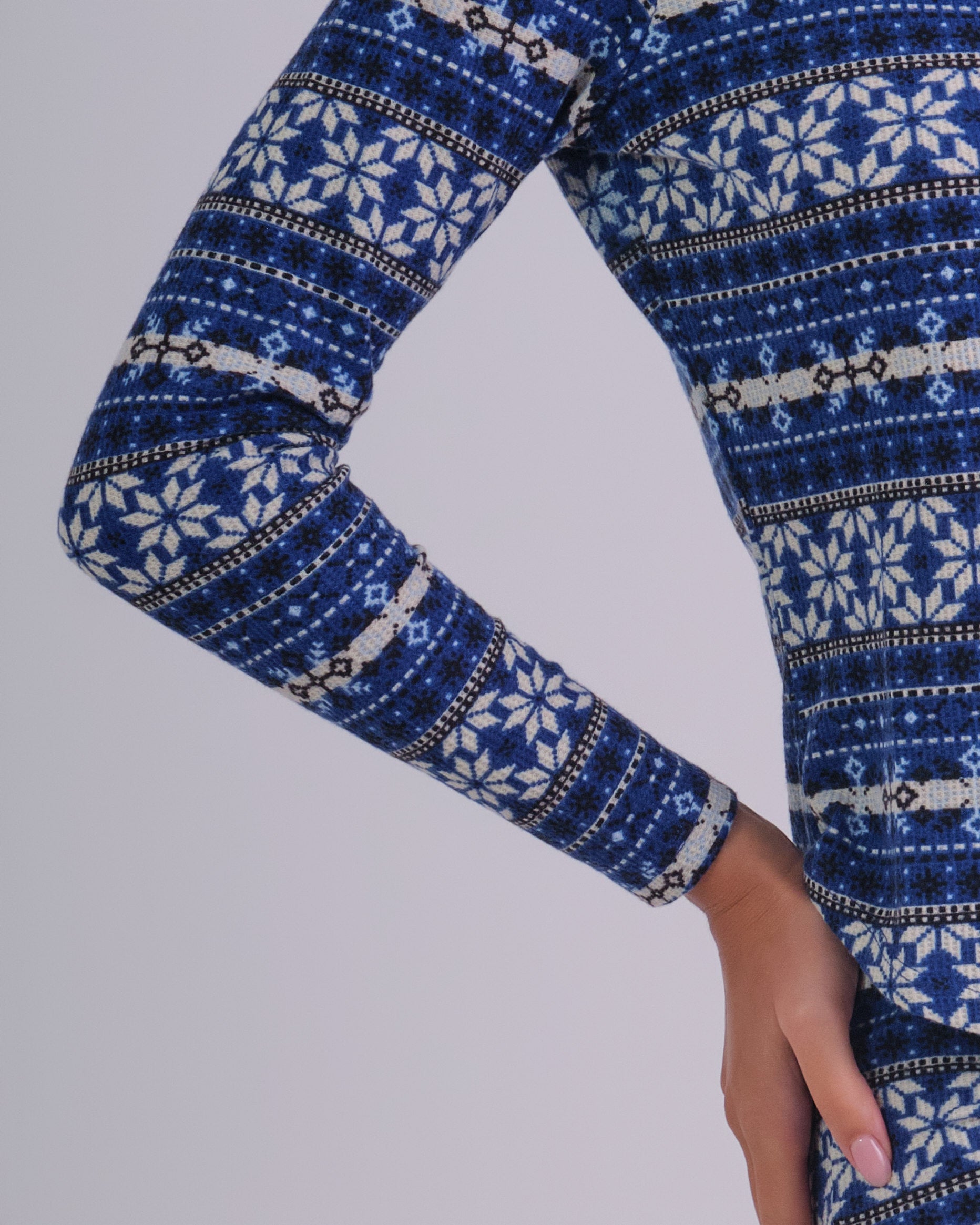 Gift Waffle Squareneck Ls Henley- Print BLUE FLIRTY FAIR ISLE / MED