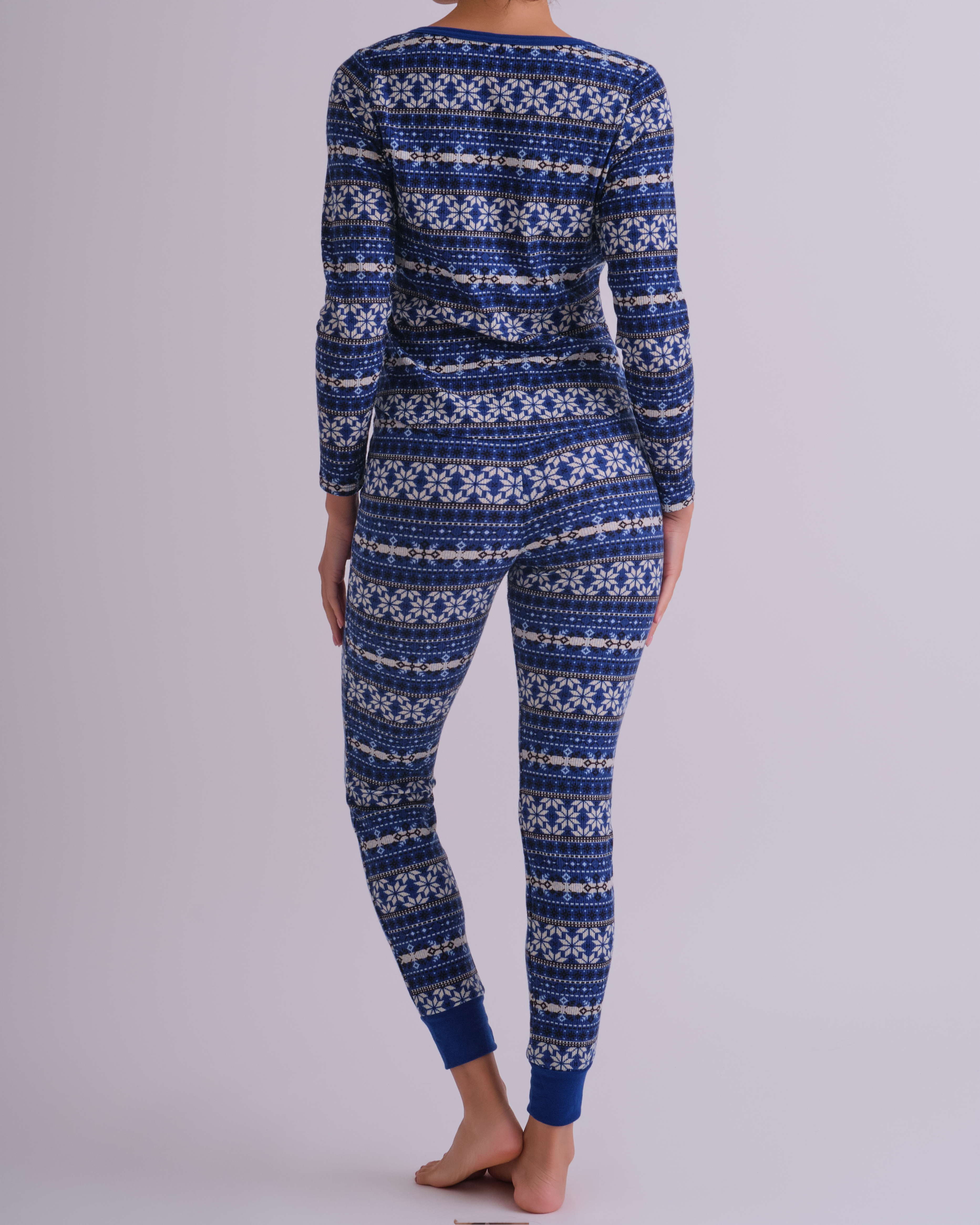 Gift Waffle Squareneck Ls Henley- Print BLUE FLIRTY FAIR ISLE / MED
