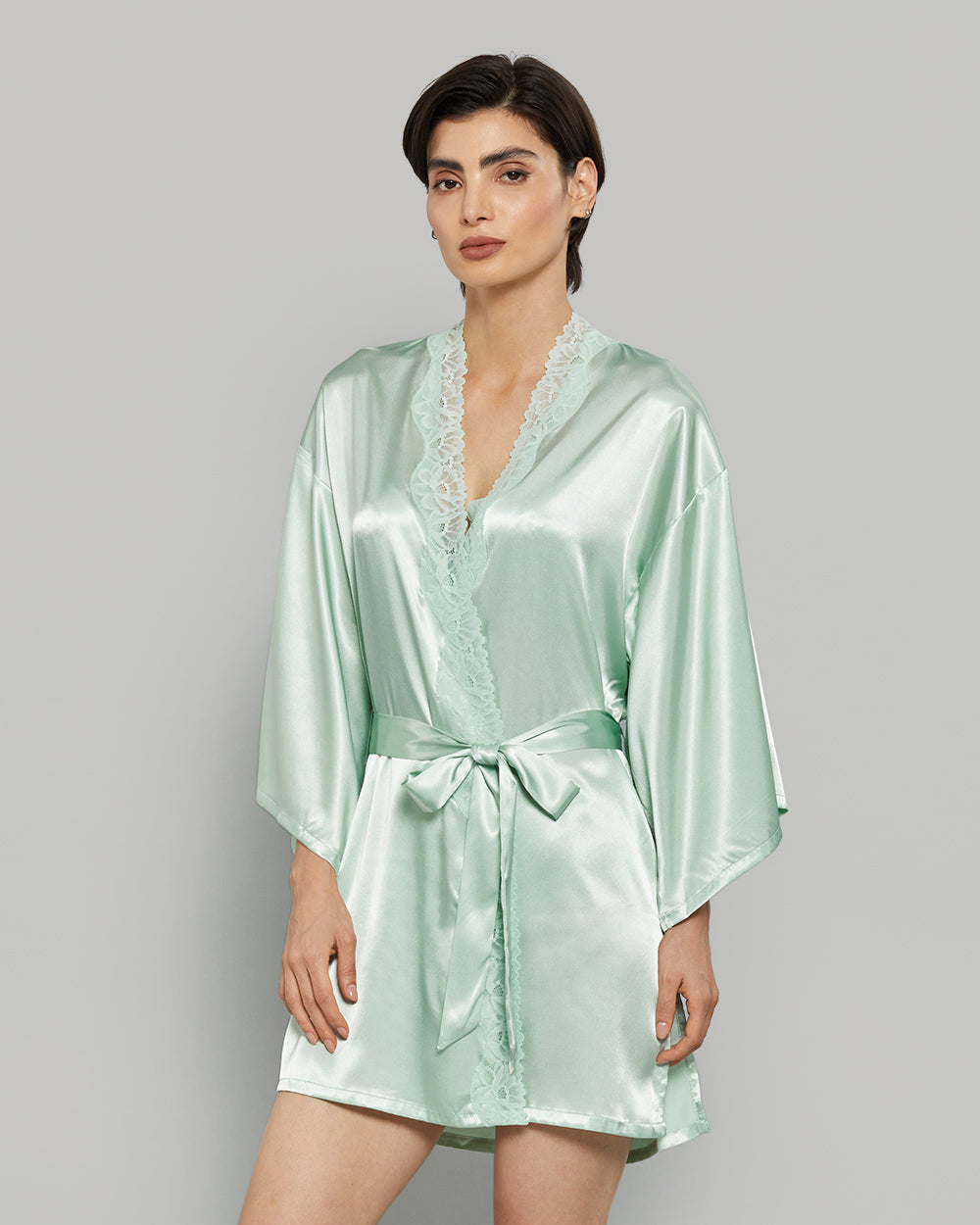 LA SENZA SATIN LACE STANDARD LENGTH WAVY SEXY ROBE SN27 / S/M