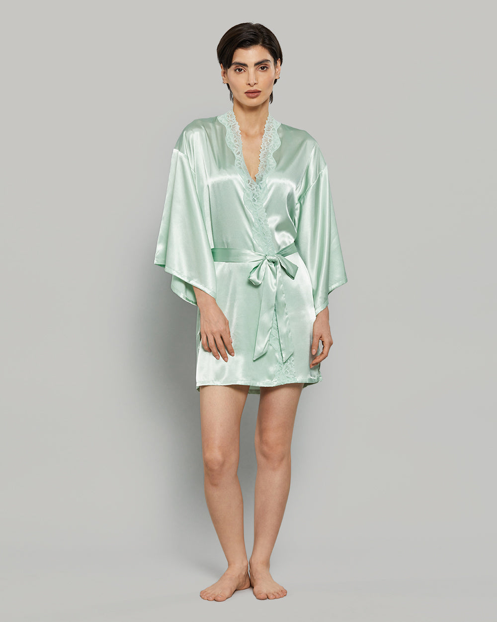 LA SENZA SATIN LACE STANDARD LENGTH WAVY SEXY ROBE SN27 / S/M