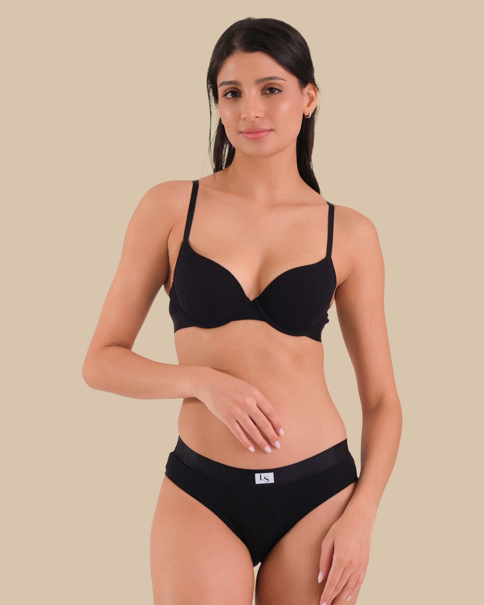 LA SENZA ESSENTIALS DEMI WAFFLE BRA Black / 34B