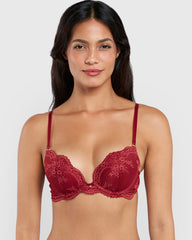 La Senza Lace Sexy Gel Padding Plunge Bra Red / 34B