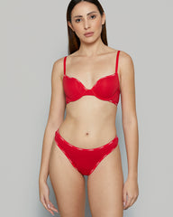 ESSENTIALS SCOOP THONG COTTON - SKINNY LOGO COSMO RED / S