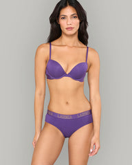 LA SENZA ESSENTIALS MID-RISE HIPSTER – COTTON WITH LUREX KNOCOUT LOGO WAITBAND PURPLE / S