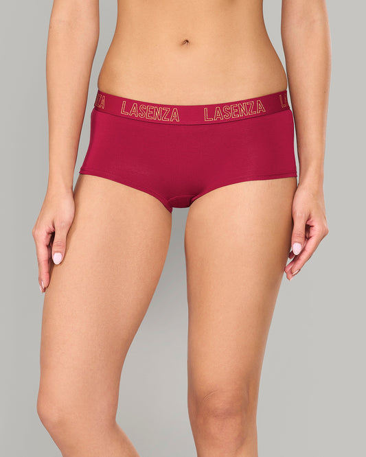 LA SENZA ESSENTIALS RED BOYSHORT LUREX KNOCKOUT LOGO CTN DRK RED / S