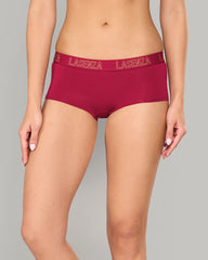LA SENZA ESSENTIALS RED BOYSHORT LUREX KNOCKOUT LOGO CTN DRK RED / S