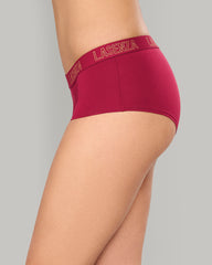 LA SENZA ESSENTIALS RED BOYSHORT LUREX KNOCKOUT LOGO CTN DRK RED / S