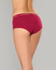 LA SENZA ESSENTIALS RED BOYSHORT LUREX KNOCKOUT LOGO CTN DRK RED / S