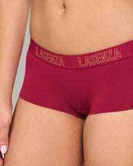 LA SENZA ESSENTIALS RED BOYSHORT LUREX KNOCKOUT LOGO CTN DRK RED / S