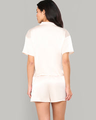 LA SENZA SLEEP WHITE SATIN TOP & SHORT SET WITH PIPING IVORY / S