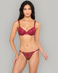 LA SENZA DIVA FOILED PARISIAN LACE BIKINI WITH RING ACCENT DRK RED / S
