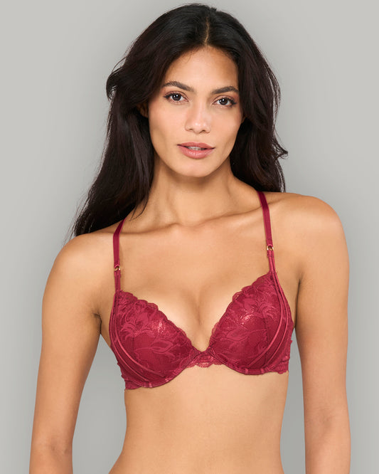LA SENZA PARISIAN LACE FOIL CUP STRAPS BRA DRK RED / 34B