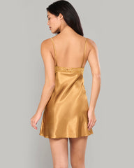 LA SENZA SATIN SLIP WITH FOILED LACE BODICE GOLD / S