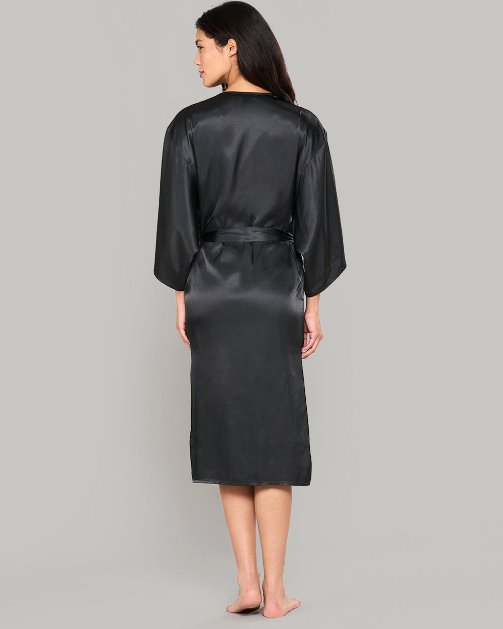 BLACK SATIN ROBE WITH PARISIAN LACE NECKLINE – LA SENZA BLACK / S/M