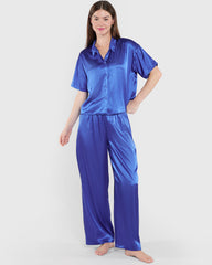 La Senza Unlined Satin Button Down Sleep Top Blue / M