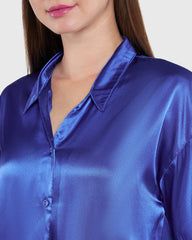 La Senza Unlined Satin Button Down Sleep Top Blue / M