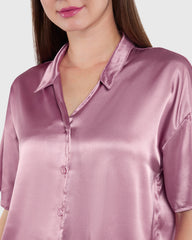 La Senza Unlined Satin Button Down Sleep Top Pink / M