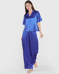 La Senza Sleep Unlined Satin Drawstring Pant Blue / M