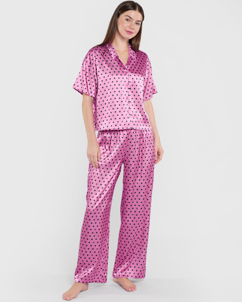 La Senza Sleep Unlined Printed Satin Button Down Top Multicolor / M