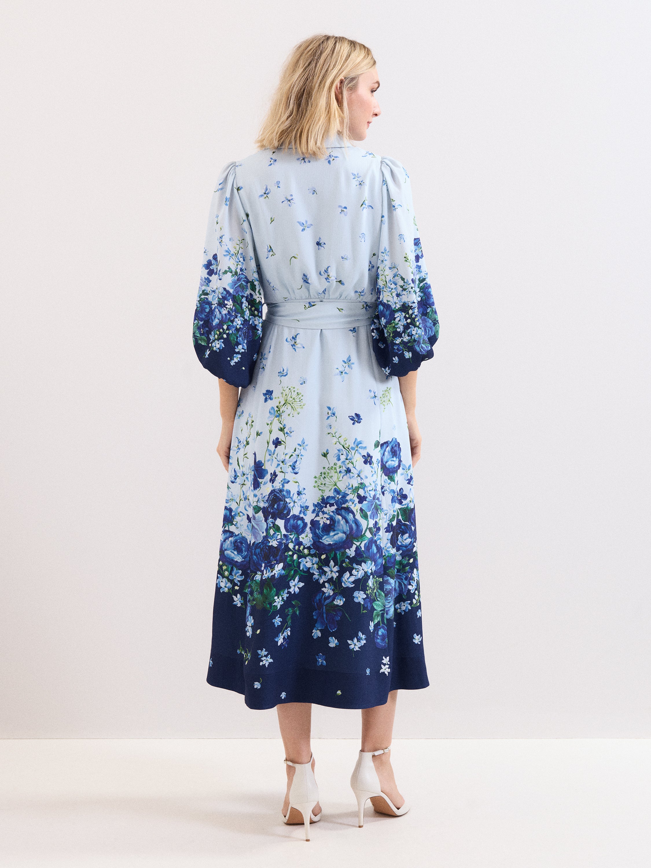 Phase Eight Noella Blue Floral Shirt Midaxi Dress